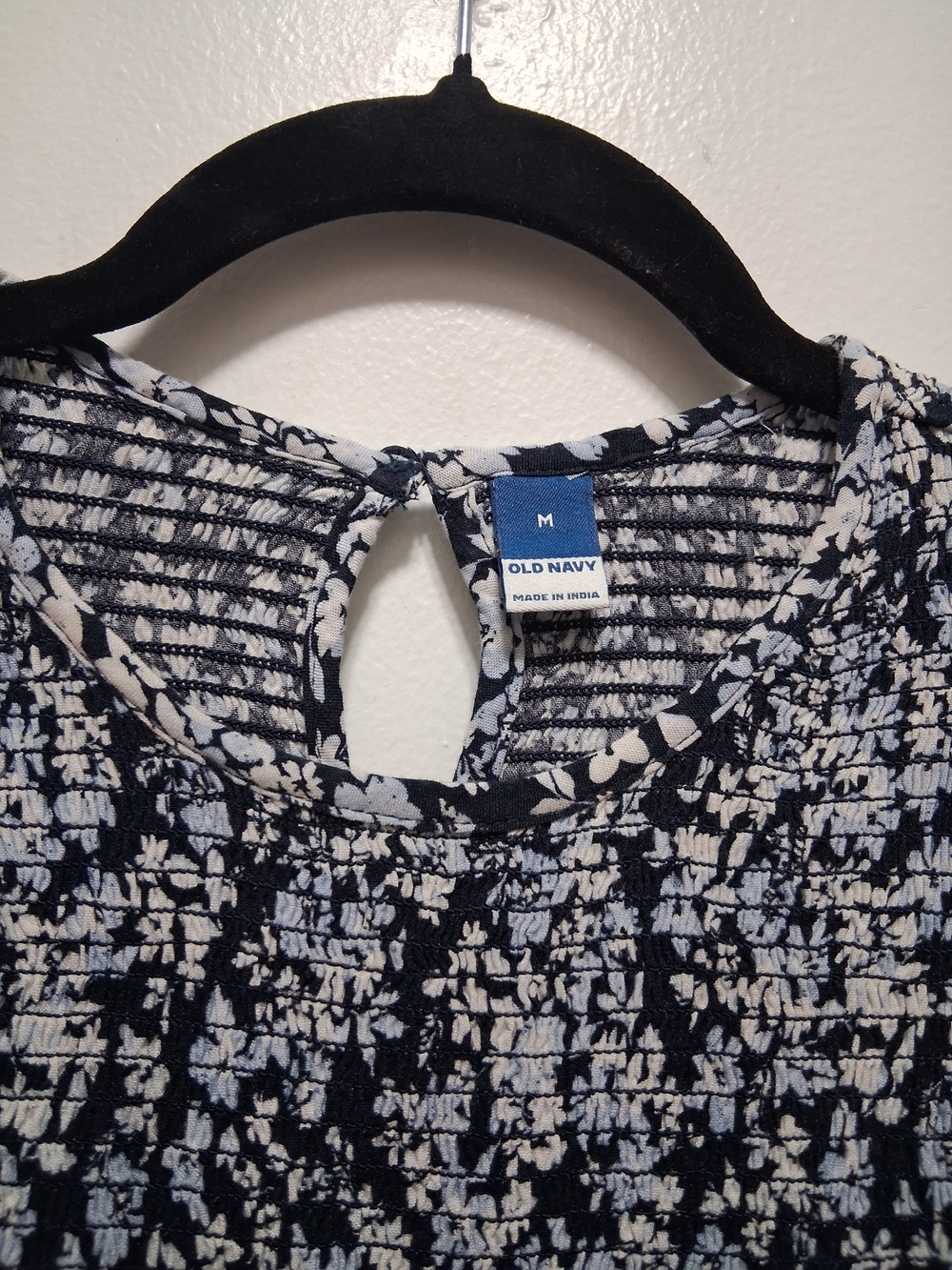 Old Navy Black and White Smocked Floral Tunic Top